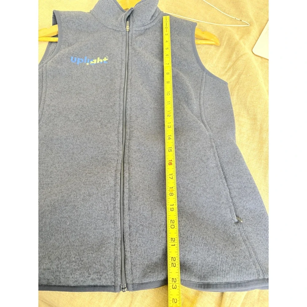 LL Bean Mens Sweater‎ Fleece Vest Blue Full Zip Mock Neck Uplight Logo Small S
